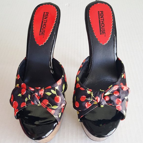 PENTHOUSE 6" Stiletto Cherry Mule NIB Sz 10 Platfo - Picture 2 of 8